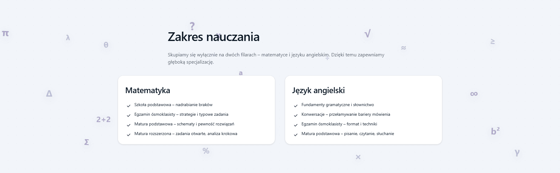 Sekcja przedmiotów i cennika EduVantage
