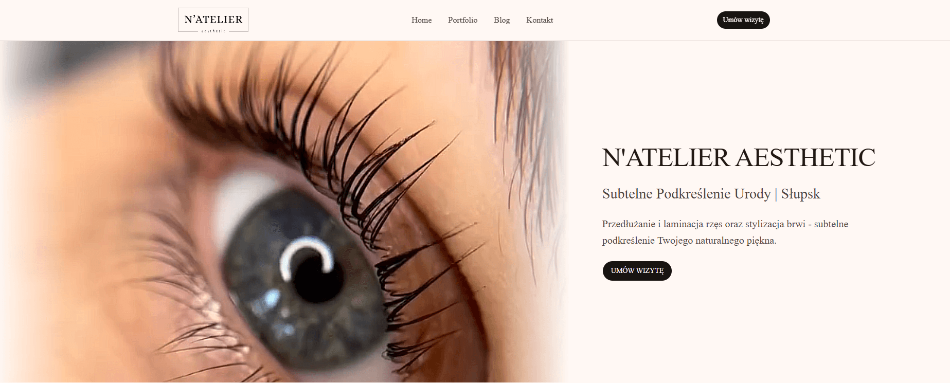 N'Atelier hero section with tagline and CTA
